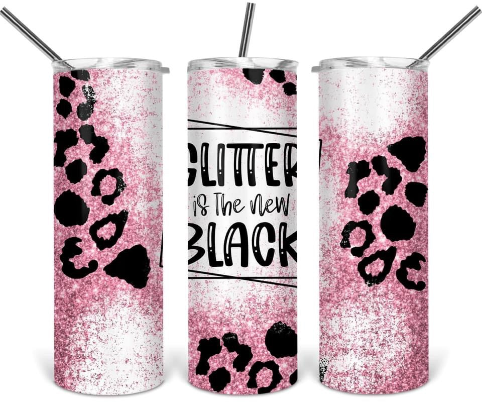 Red Glitter is the Black- 20oz or 30oz Skinny Tumblers w/ Lid and Metal Straw
