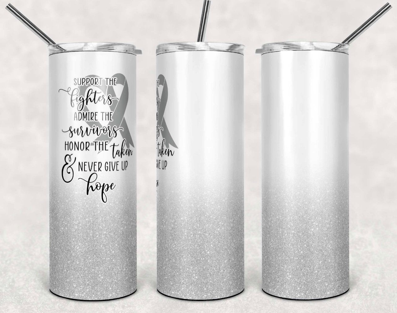 Silver Fighter - 20 oz or 30oz Skinny Tumblers w/ Lid and Metal Straw