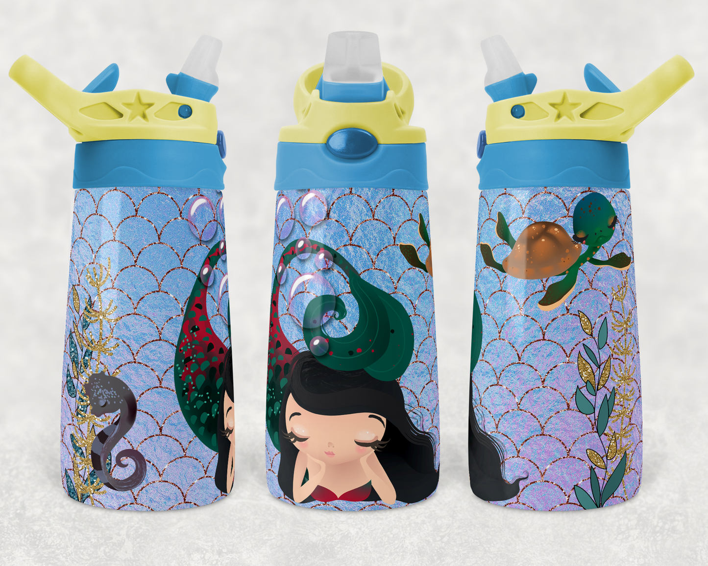Mermaids Black Hair - 12oz Kids Flip Cup Tumbler