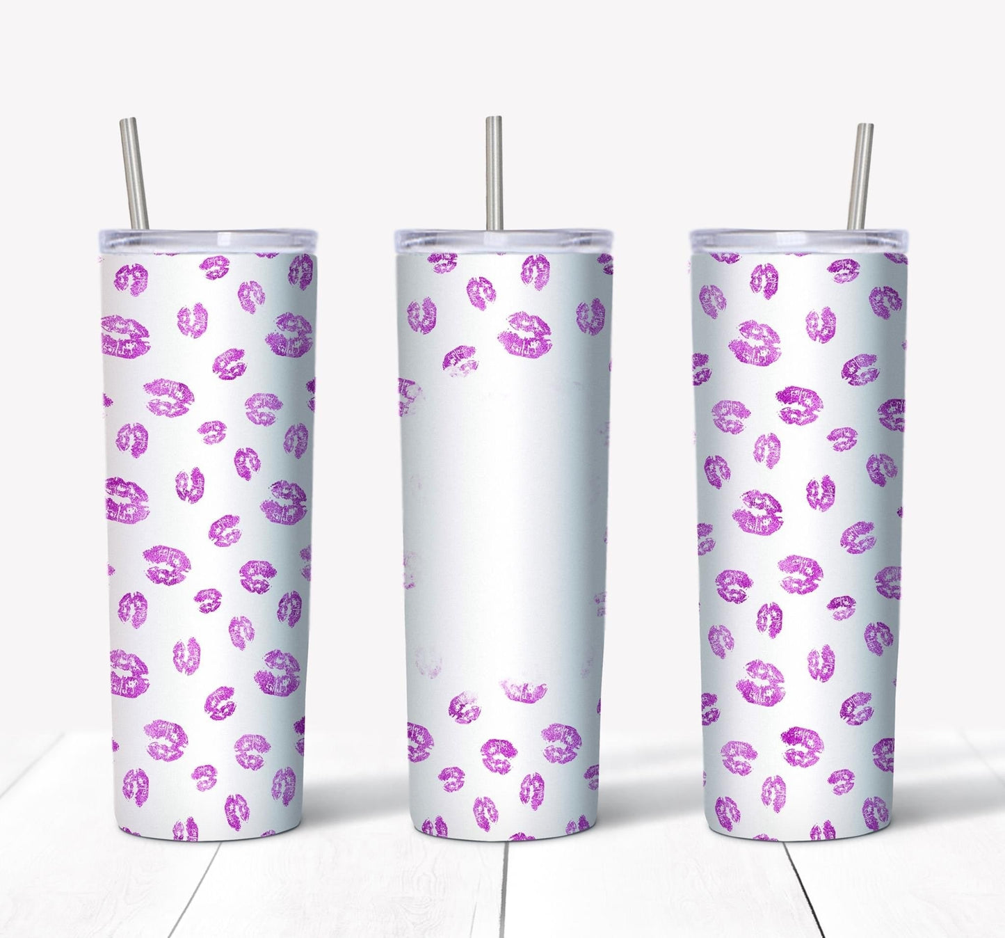 Light Pink Kisses w/ Picture- 20oz or 30oz Skinny Tumblers w/ Lid and Metal Straw