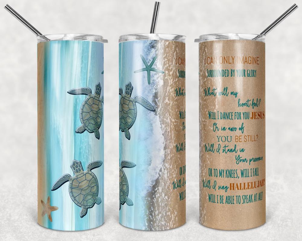 Blue Sea turtle Summer- 20oz or 30oz Skinny Tumblers w/ Lid and Metal Straw