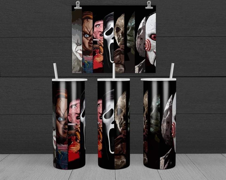 Scary characters - 20 oz or 30oz Skinny Tumblers w/ Lid and Metal Straw