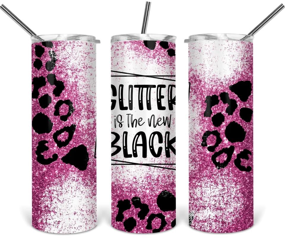 Pink Glitter is the Black- 20oz or 30oz Skinny Tumblers w/ Lid and Metal Straw