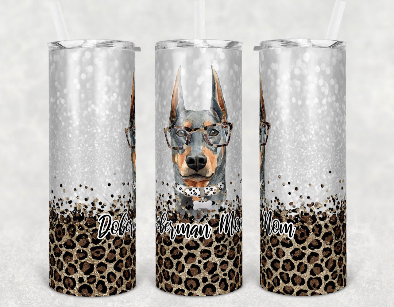 Doberman Dog Mom - 20oz or 30oz Skinny Tumblers w/ Lid and Metal Straw