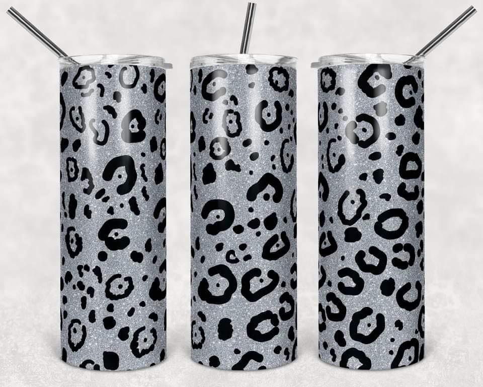 Gray Leopard Print - 20oz or 30oz Skinny Tumblers w/ Lid and Metal Straw