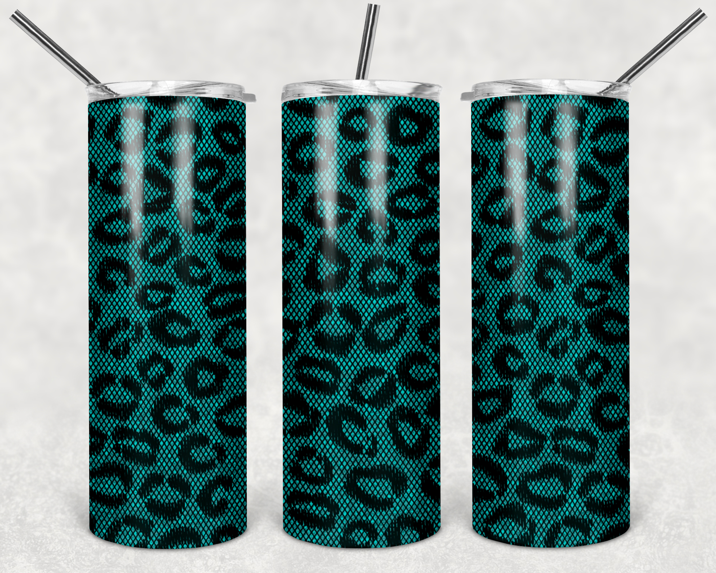 Green Leopard - 20 or 30oz Skinny Tumblers w/ Lid and Metal Straw