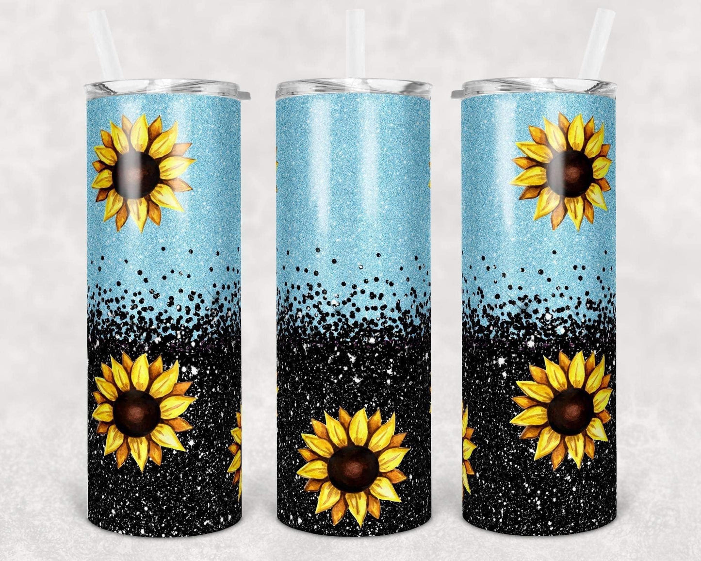 Glitter Sunflower - 20oz or 30oz Skinny Tumblers w/ Lid and Metal Straw