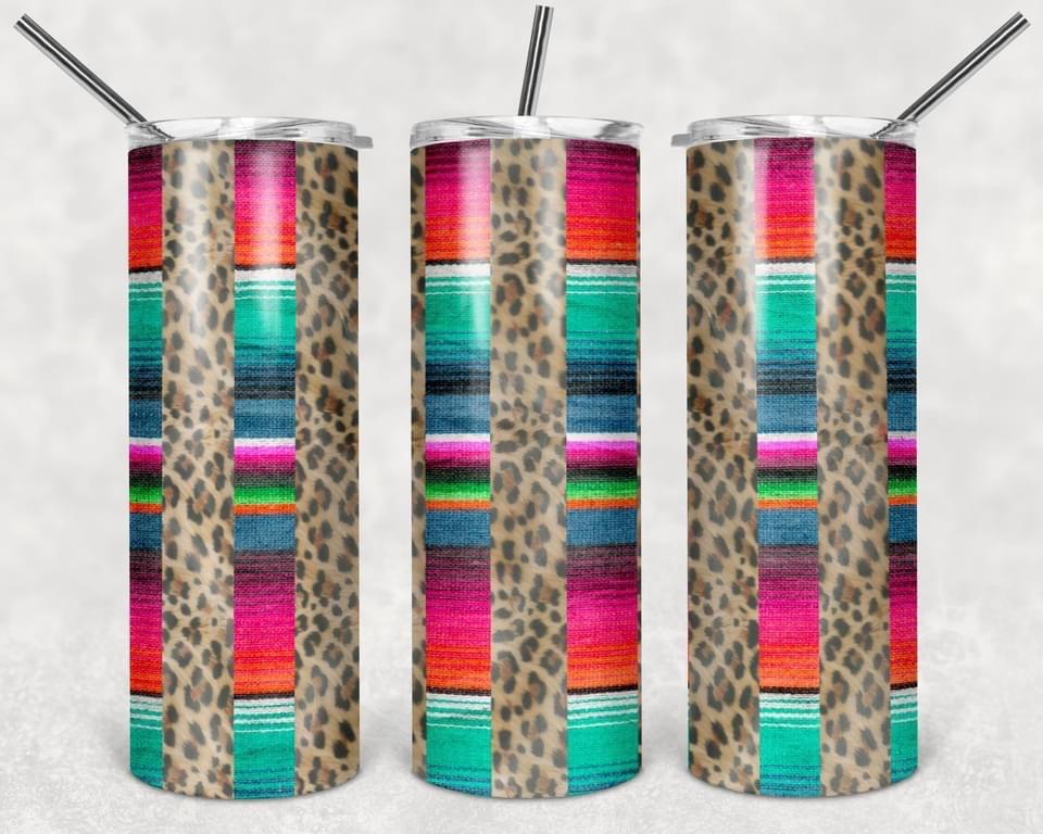 Rainbow Cheetah Stripe- 20oz or 30oz Skinny Tumblers w/ Lid and Metal Straw