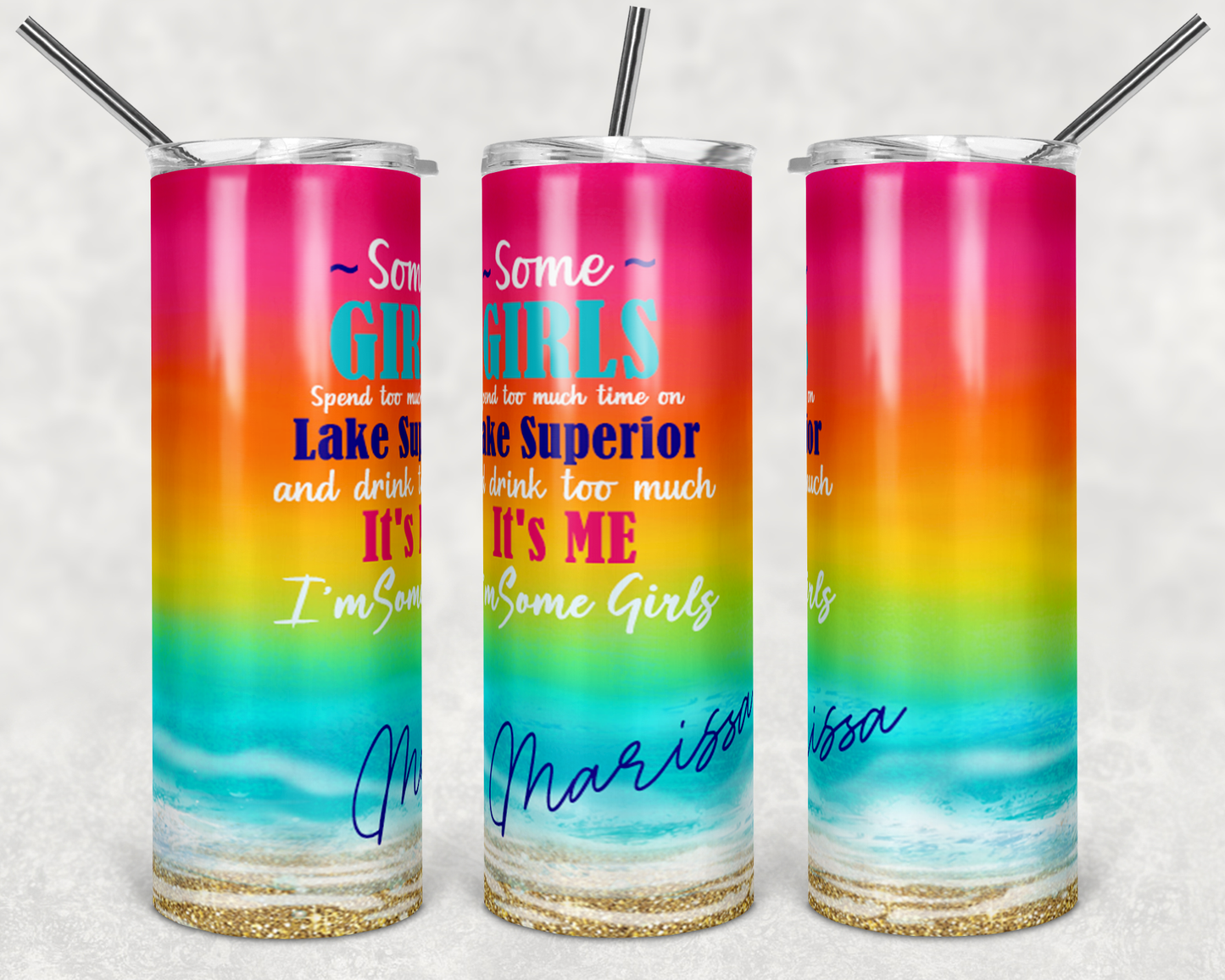 Custom Order, Lake Superior - 20 oz or 30oz Skinny Tumblers w/ Lid and Metal Straw