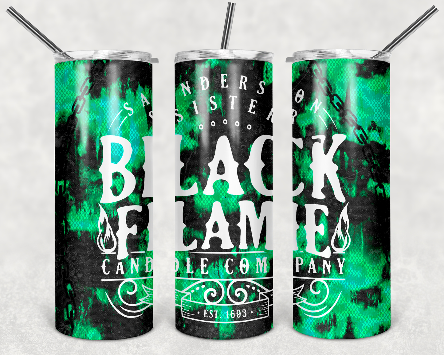 Black Flame - 20 or 30oz Skinny Tumblers w/ Lid and Metal Straw
