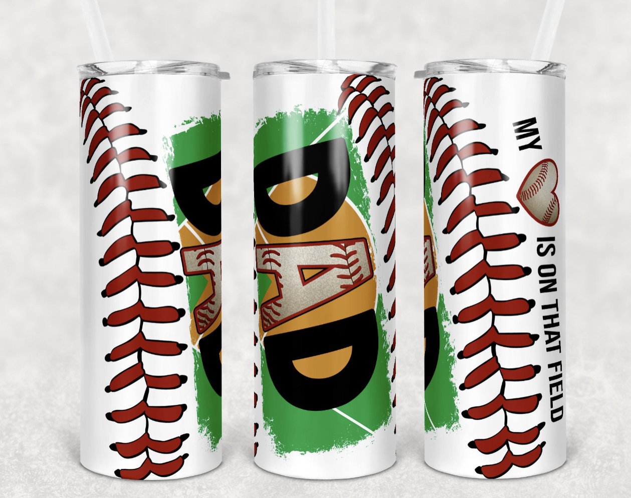Baseball Dad - 20 oz Skinny Tumblers w/ Lid and Metal Straw