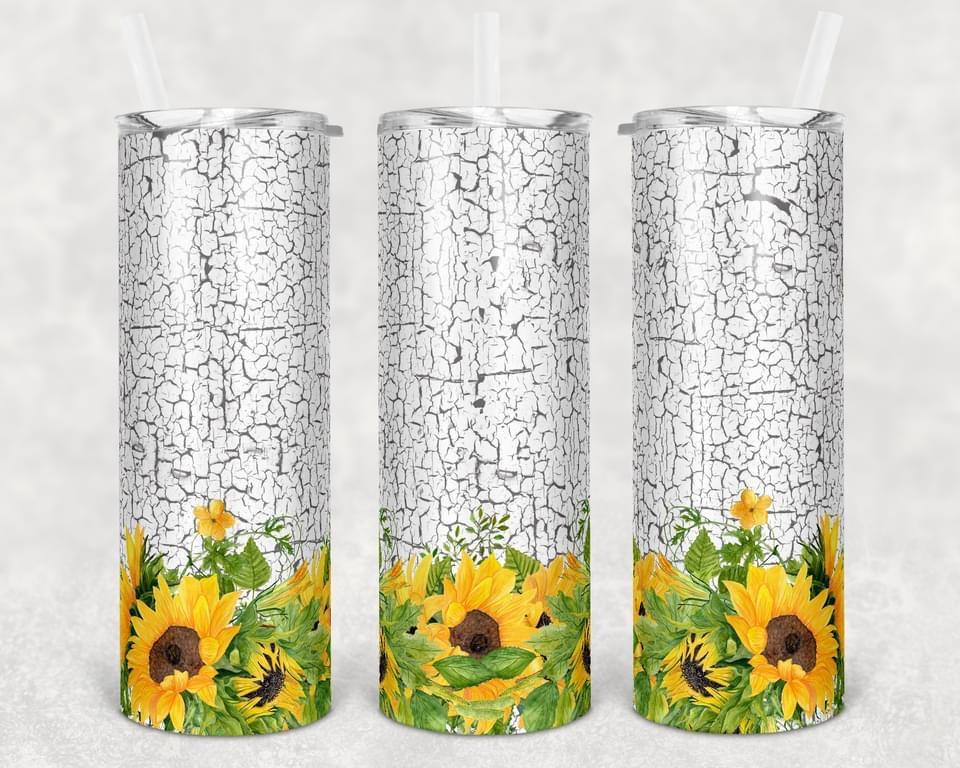 White cracked flowers - 20oz or 30oz Skinny Tumblers w/ Lid and Metal Straw