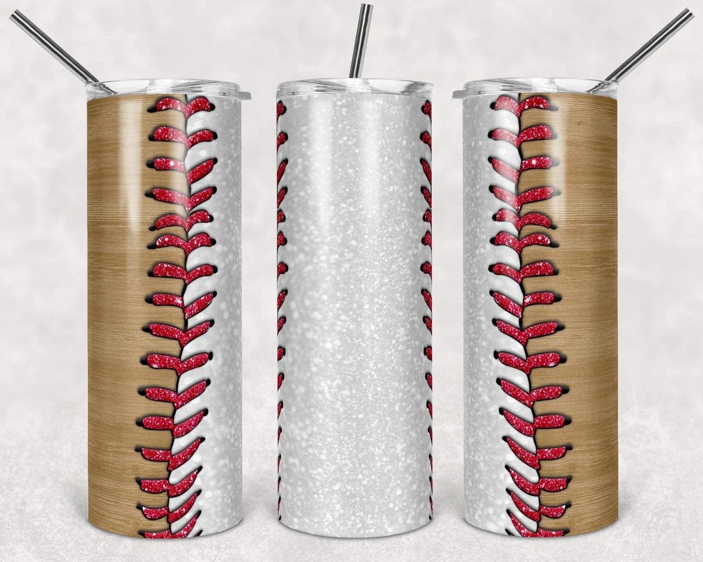 Wooden Baseball Stitch- 20oz or 30oz Skinny Tumblers w/ Lid and Metal Straw