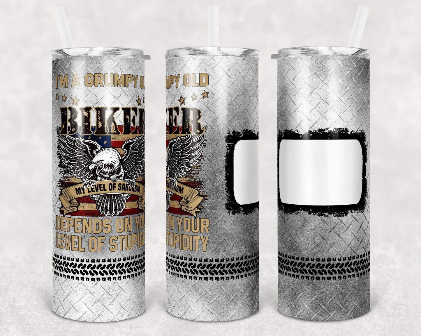 Biker Picture - 20oz or 30oz Skinny Tumblers w/ Lid and Metal Straw
