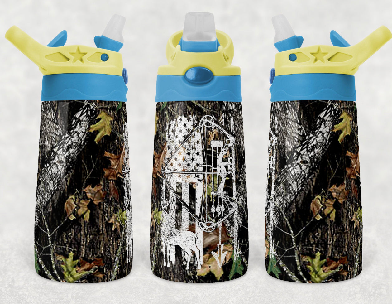Camo Bow and Arrow Hunting - 12oz Kids Flip Cup water Bottle Tumbler