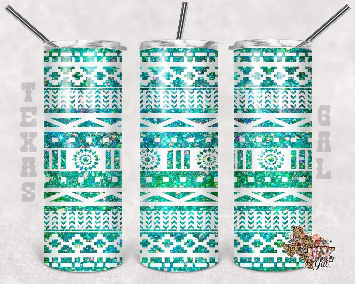 Green Aztec - 20oz or 30oz Skinny Tumblers w/ Lid and Metal Straw