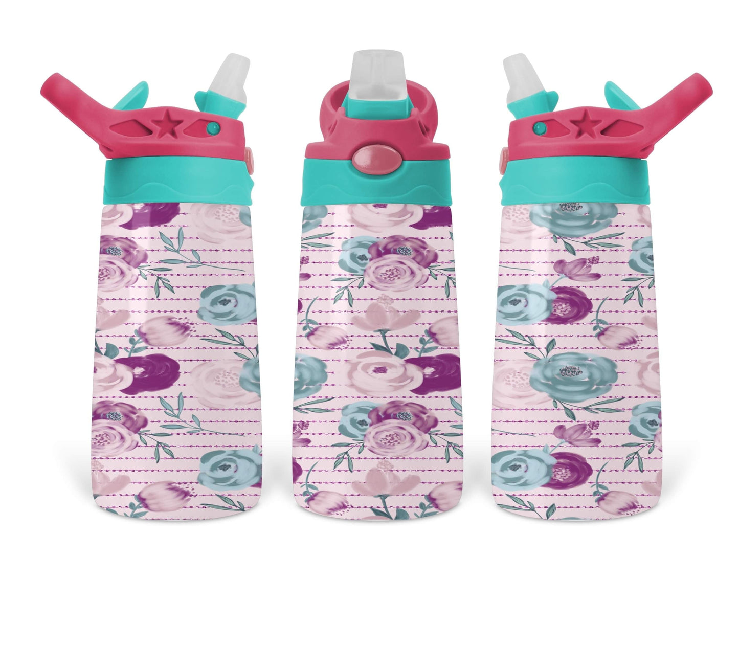 Purple Floral Stripe - 12oz Kids Flip Cup Tumbler
