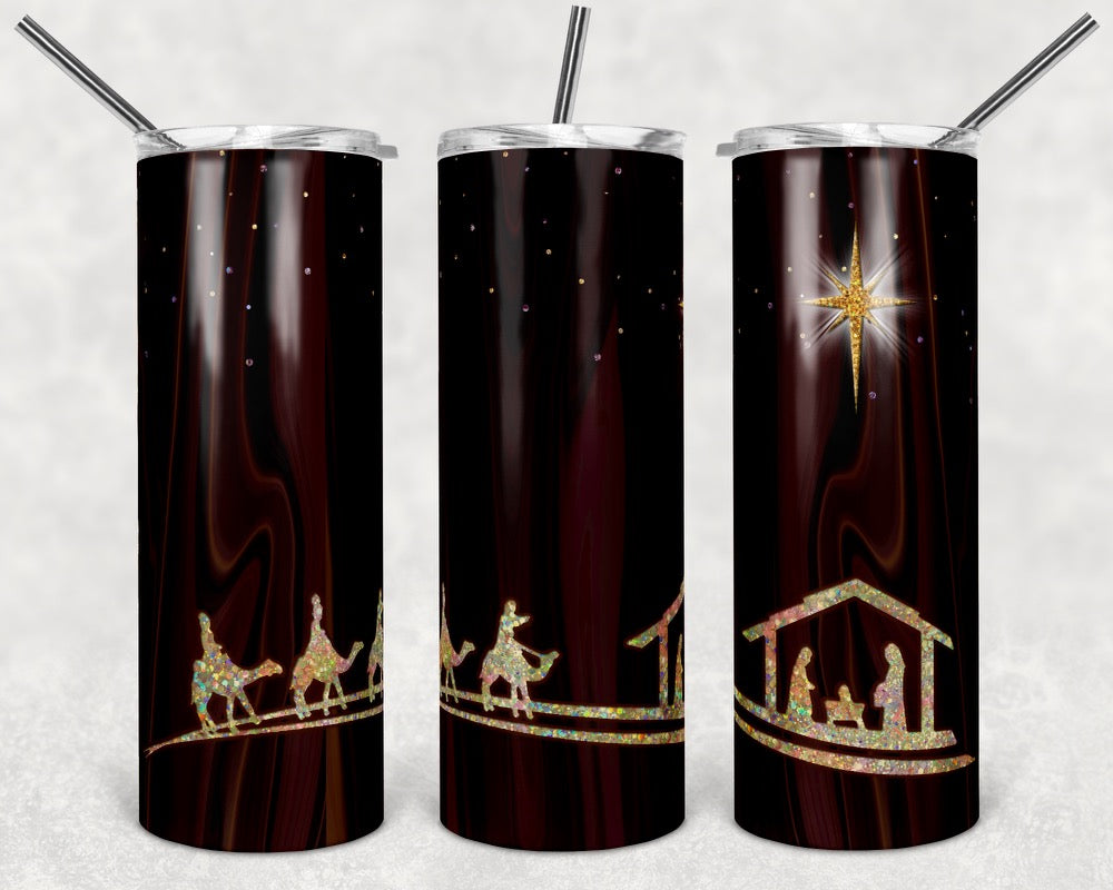 Black Northern Star Christmas - 20oz or 30oz Skinny Tumblers w/ Lid and Metal Straw