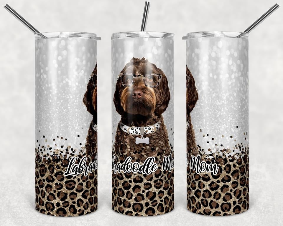 Labradoodle Mom Cheetah - 20 or 30oz Skinny Tumblers w/ Lid and Metal Straw
