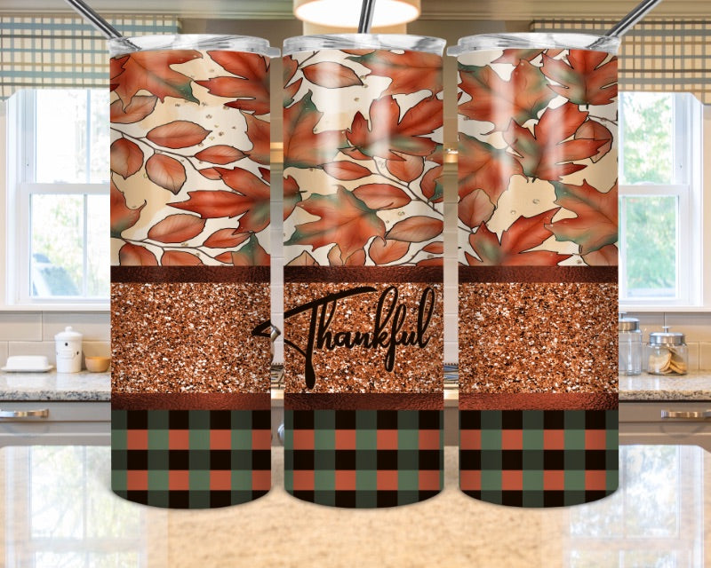 Sparkly Thankful-20oz or 30oz Skinny Tumblers w/ Lid and Metal Straw