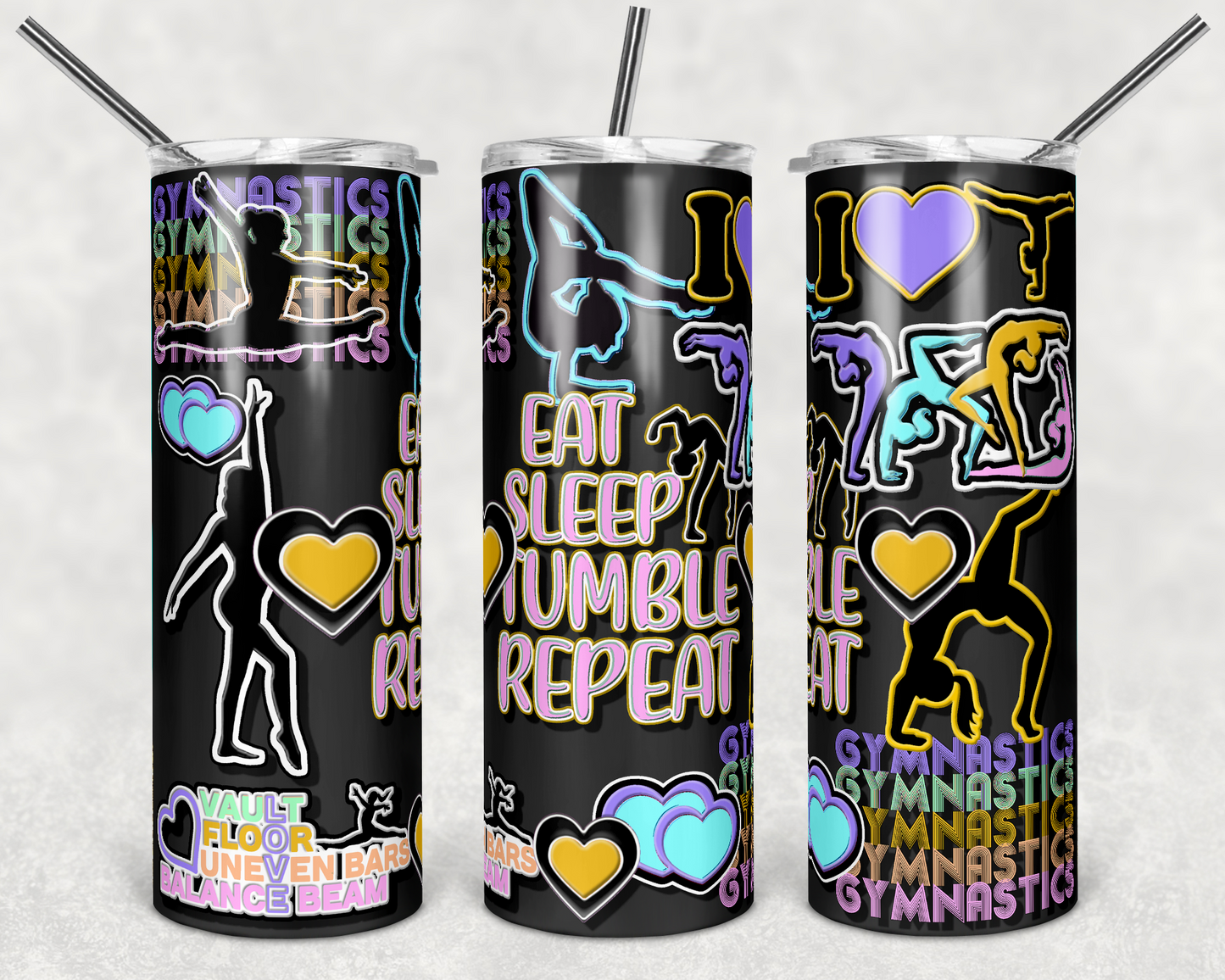 Gymnastics, Tumbler , Sports - 20oz or 30oz Skinny Tumblers w/ Lid and Metal Straw