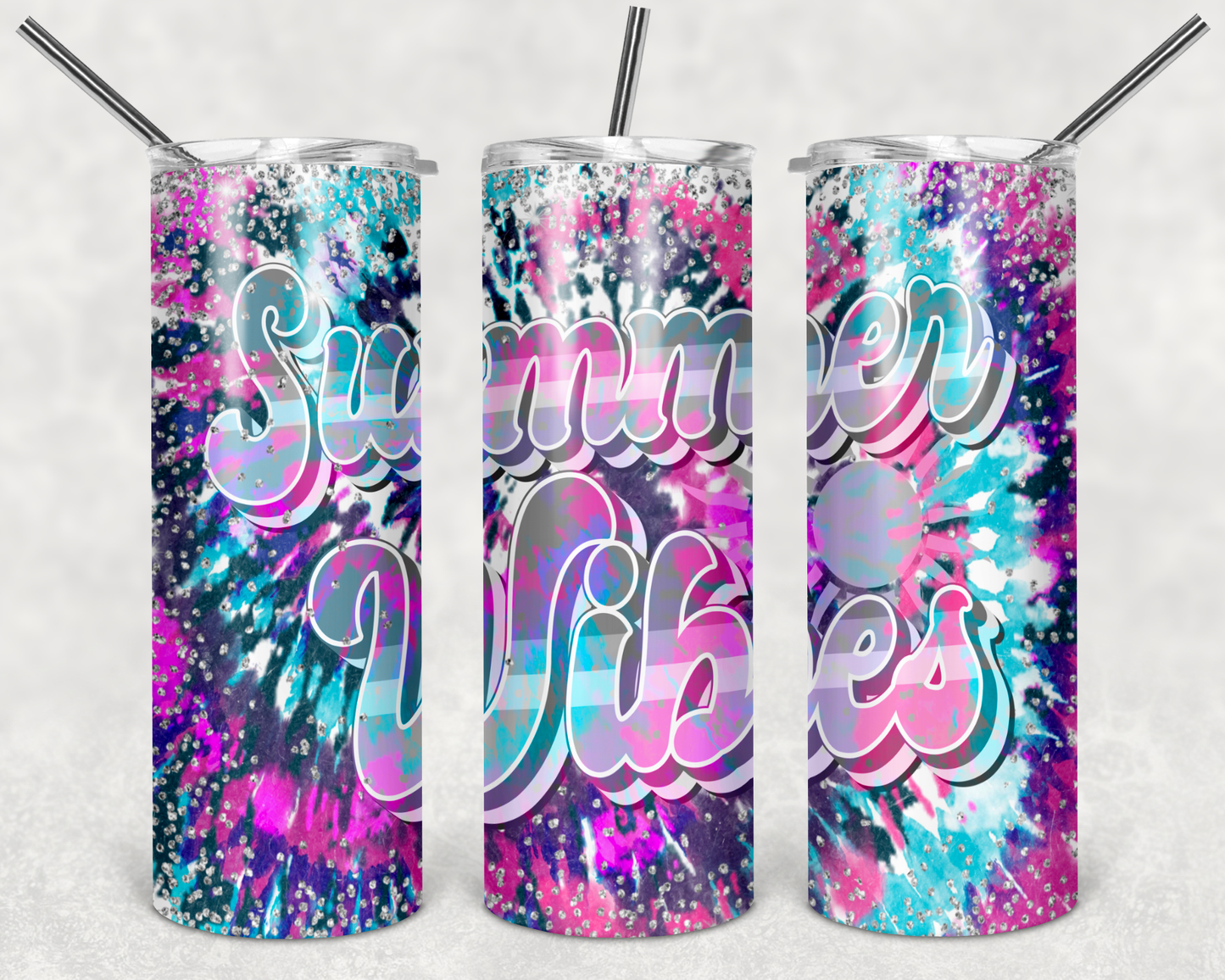 Summer Vibes - 20oz or 30oz Skinny Tumblers w/ Lid and Metal Straw