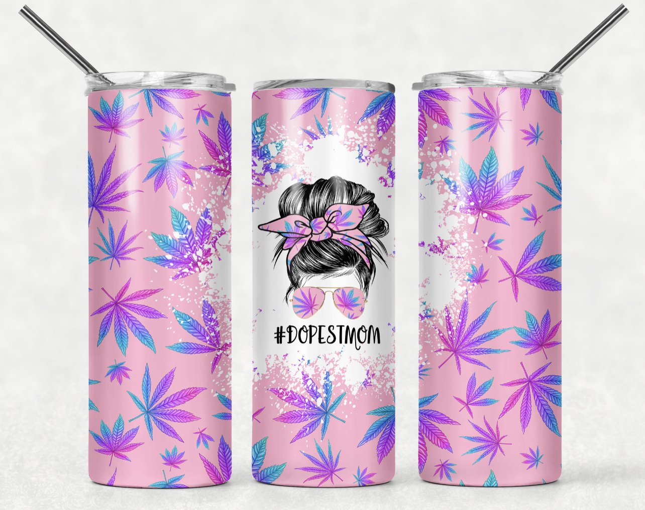 Dopest Mom - Pink MJ - 20oz or 30oz Skinny Tumblers w/ Lid and Metal Straw