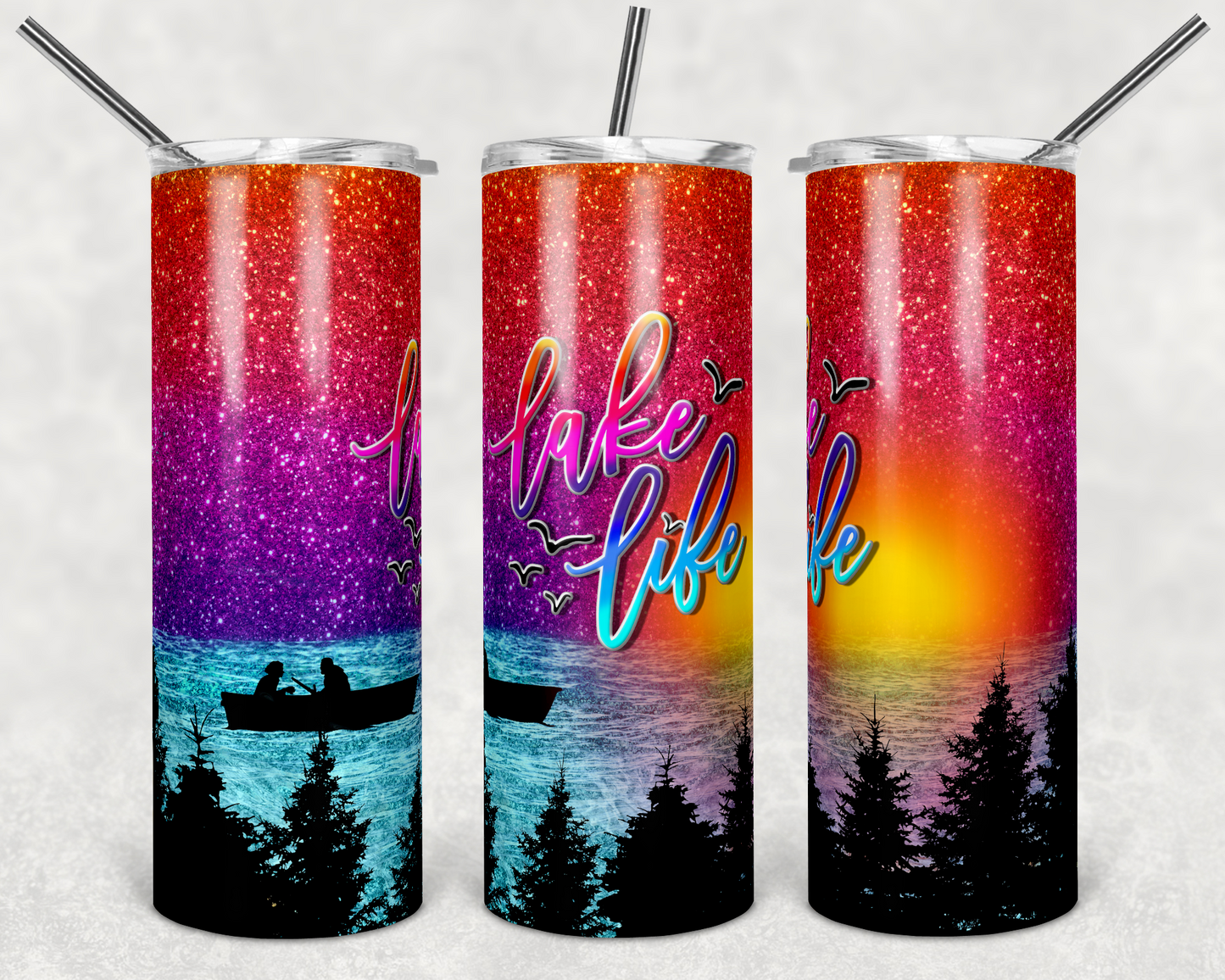 Lake Life Rainbow- 20 oz or 30oz Skinny Tumblers w/ Lid and Metal Straw