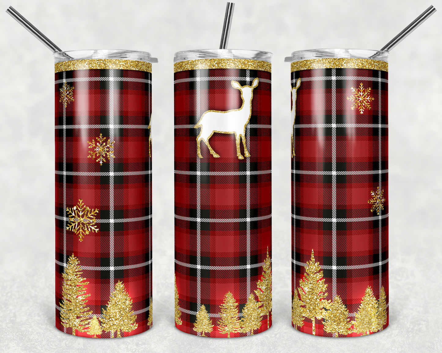 Plaid Doe Deer - Holiday - 20oz or 30oz as Skinny Tumblers w/ Lid and Metal Straw