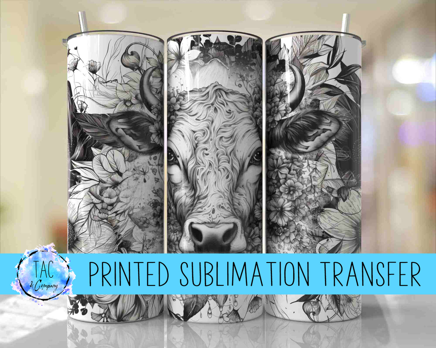 Black and White Cow - Sublimation Print (This Is Not A Digital File)