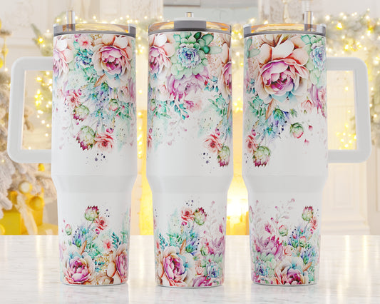 40oz Tumbler-Pastel Flowers, Her Birthday Gift, Add custom name for free! Great Gift!