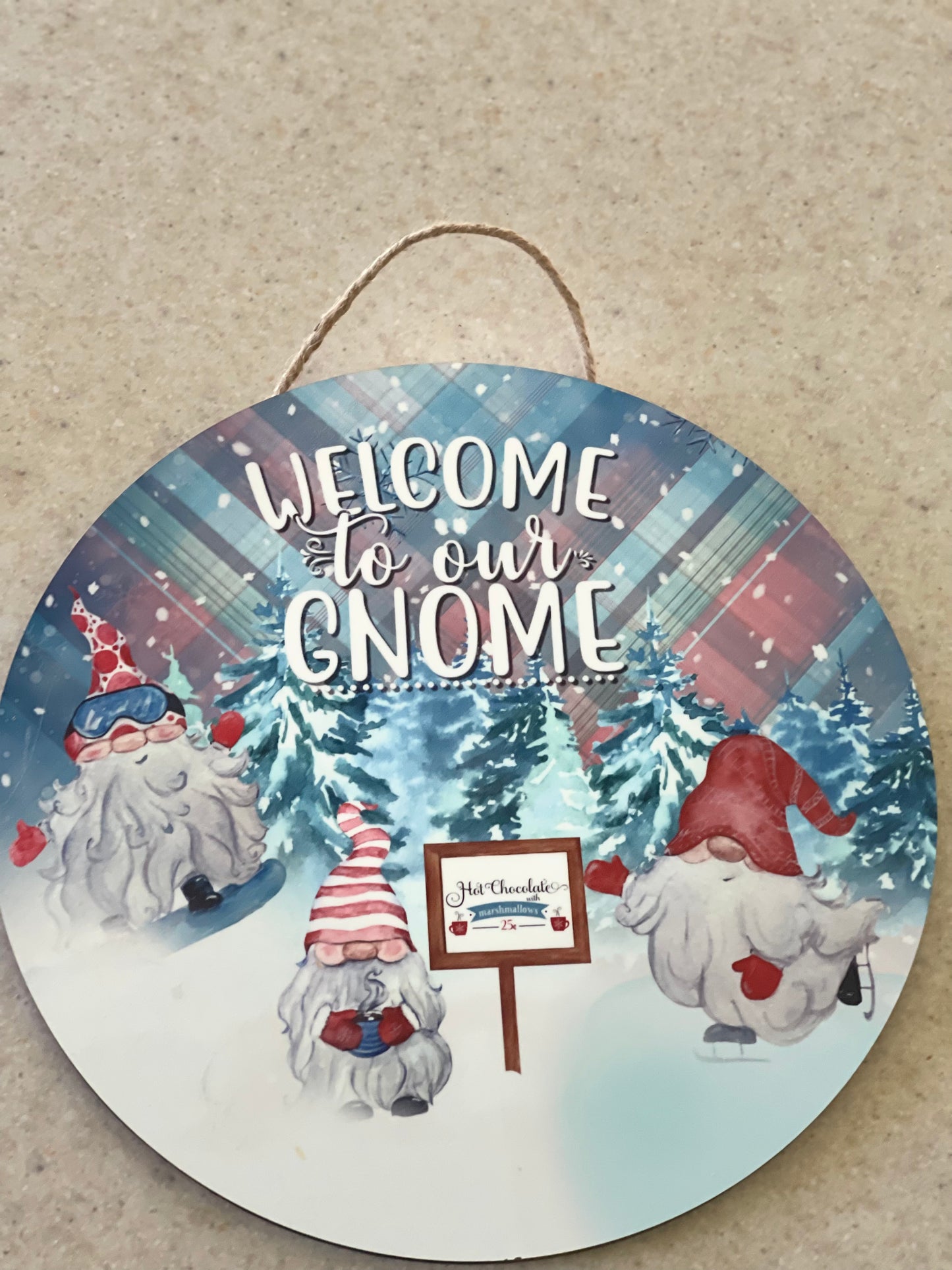 Welcome to our Gnome Round Sign
