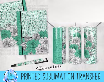 Green Floral Journal and Pen- Sublimation Print (This Is Not A Digital File)