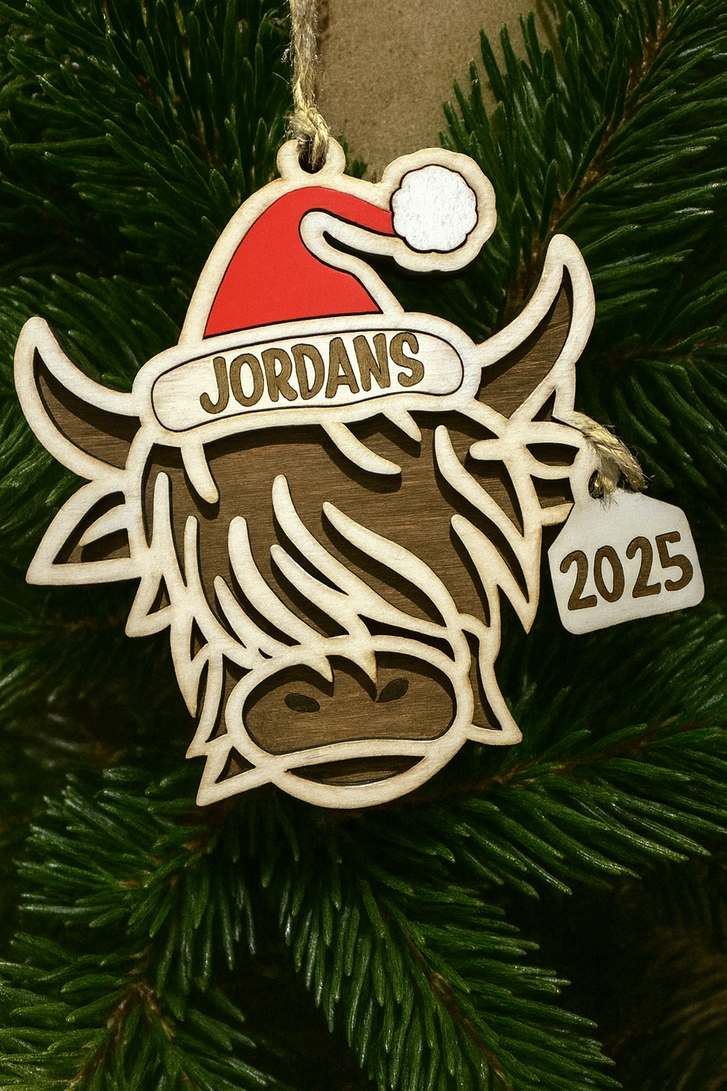 Santa Highland Cow with custom name and year