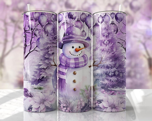 Purple snowman ~ 20 oz or 30oz Skinny Tumblers w/ Lid and Metal Straw