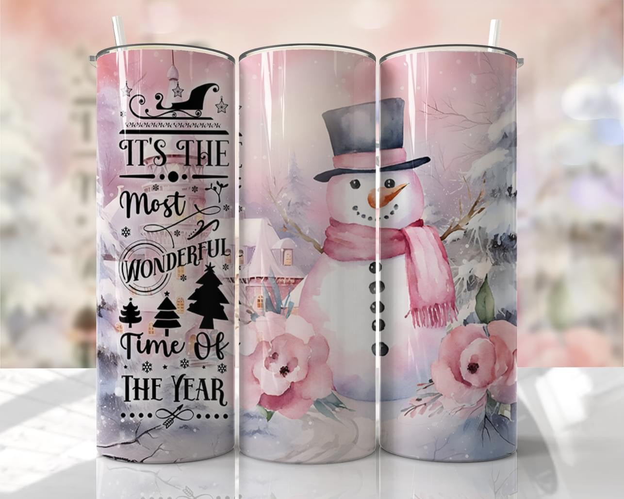 It’s the most wonderful time of Year - Pink Christmas ~20 oz or 30oz Skinny Tumblers w/ Lid and Metal Straw