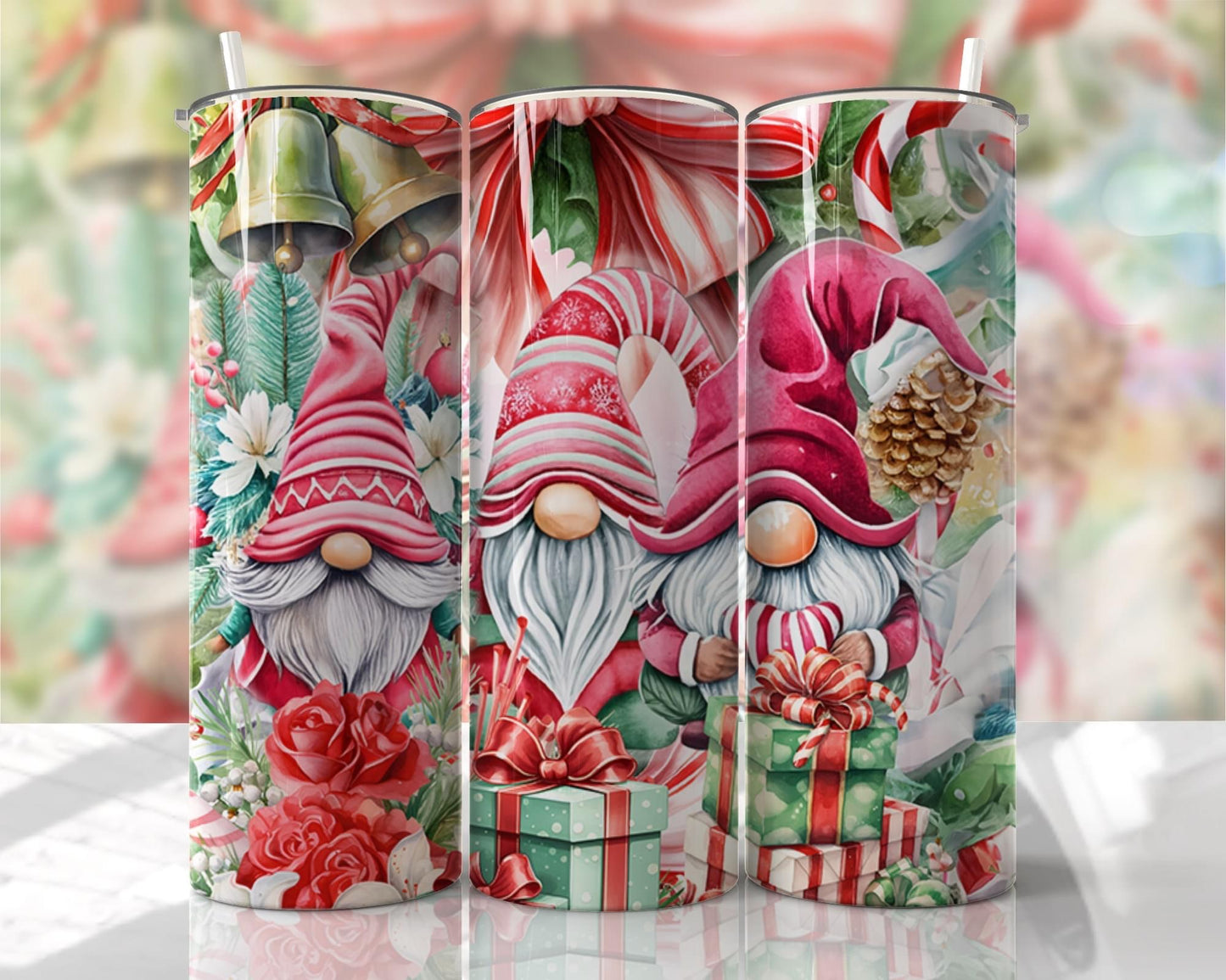 Gnomes Christmas ~20 oz or 30oz Skinny Tumblers w/ Lid and Metal Straw