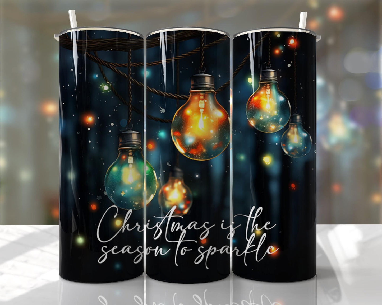 Christmas is the season to Sparkle ~20 oz or 30oz Skinny Tumblers w/ Lid and Metal Straw