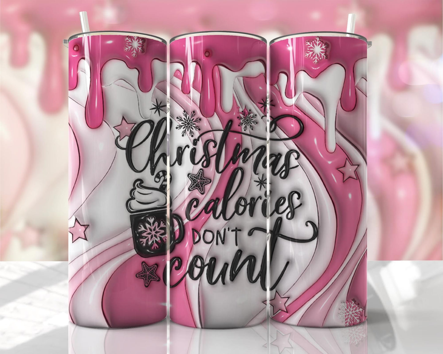 Christmas Calories don’t count ~ 20 oz or 30oz Skinny Tumblers w/ Lid and Metal Straw