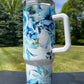 40oz Tumbler- Tropical Teal Flowers His/Her Birthday Gift, Add custom name for free! Great Gift!