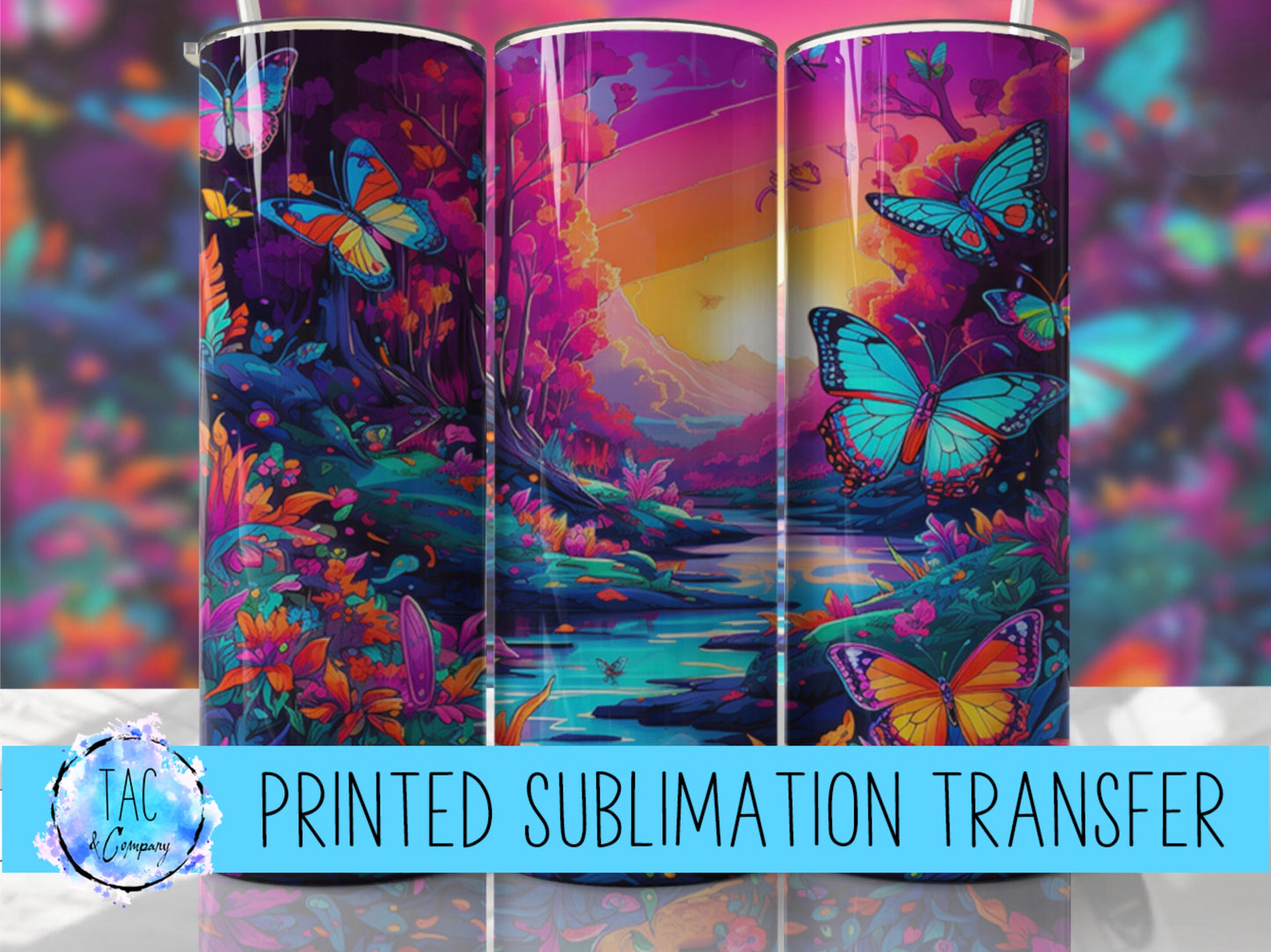 3D Neon Butterflies - Sublimation Print (This Is Not A Digital File)