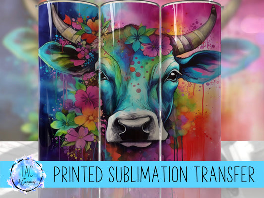 Neon Highlander Cow-  Sublimation Print (This Is Not A Digital File)