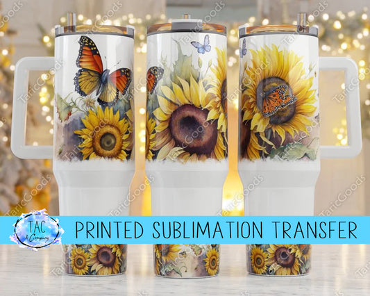 40 oz Butterflies and Sunflowers Sublimation Print (This Is Not A Digital File)