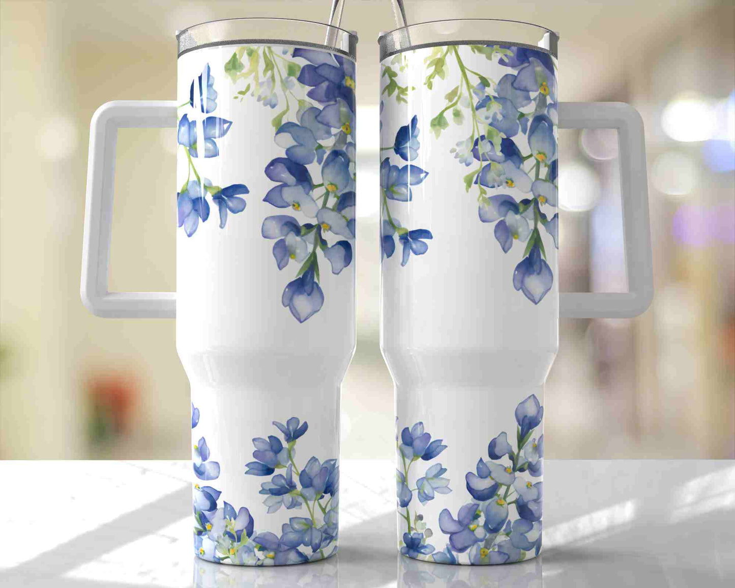 40oz Blue Flowers Tumbler