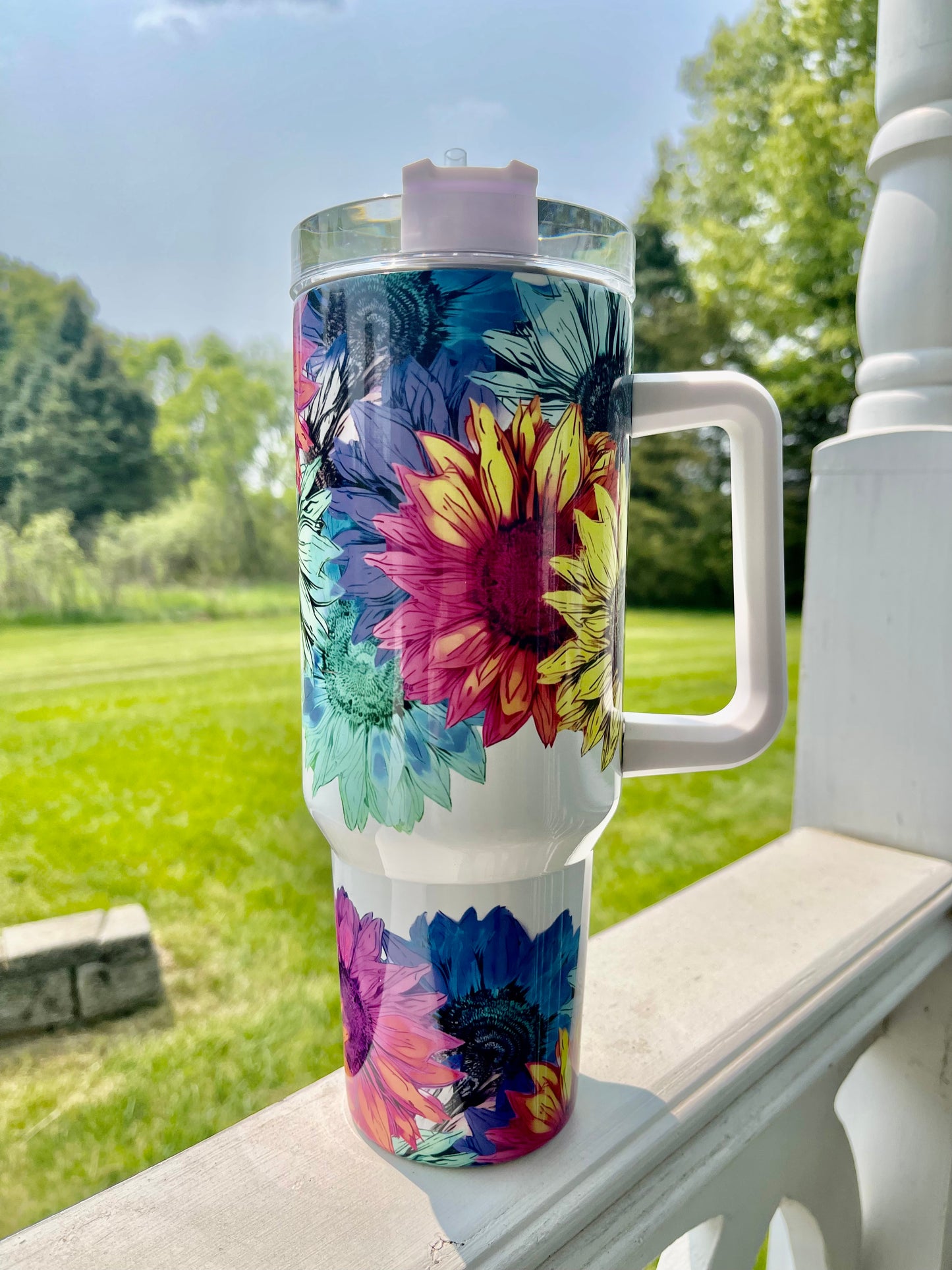 40oz Tumble Bright Sunflowers  -  His/Her Birthday Gift, Add custom name for free! Great Gift!