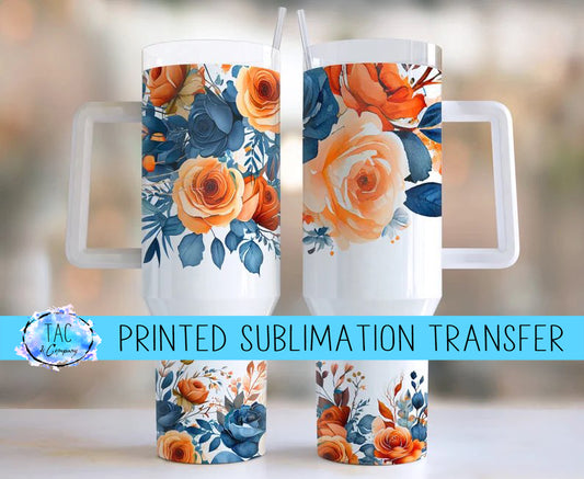 40 oz Flowers Peach , Pink and Blue Sublimation Print (This Is Not A Digital File)