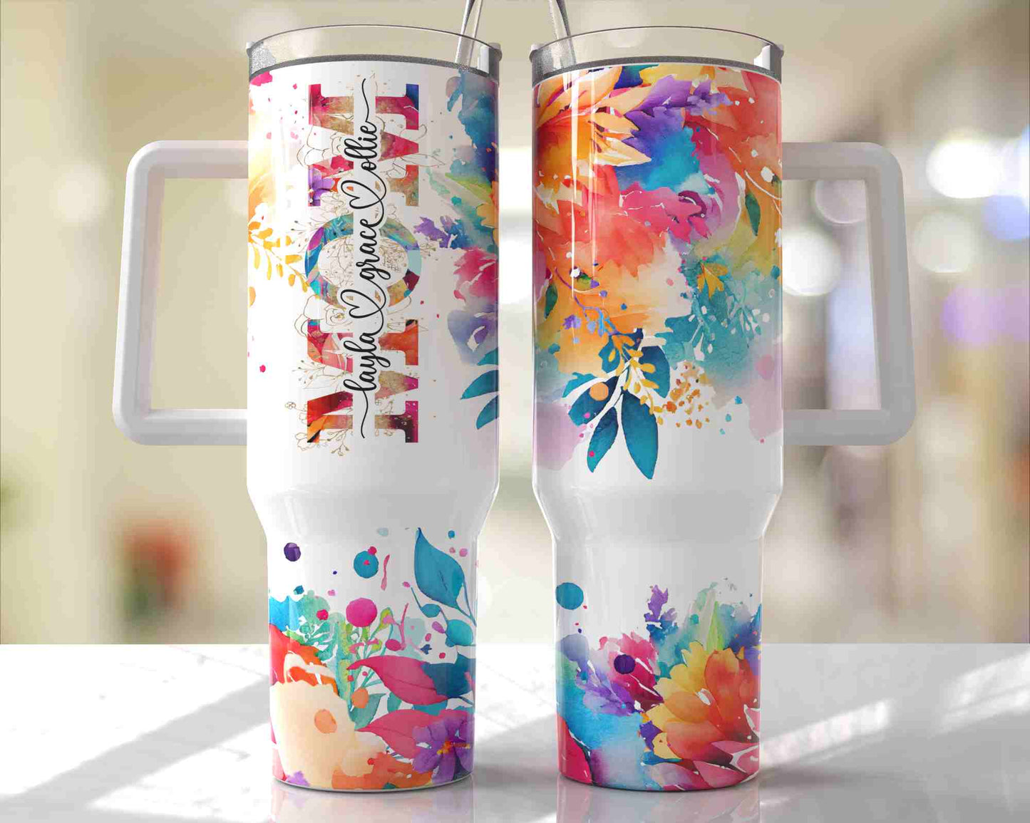 40 oz Bright Split Mom Flowers , “add names” Tumbler