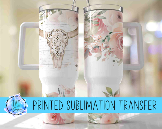 40 oz Pastel Skull Flowers - Sublimation Print (This Is Not A Digital File)