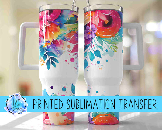 40 oz - Bright Watercolor Flowers Sublimation Print (This Is Not A Digital File)