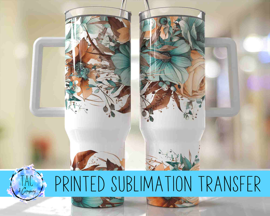 40 oz Teal and Browns Flowers - Sublimation Print (This Is Not A Digital File)